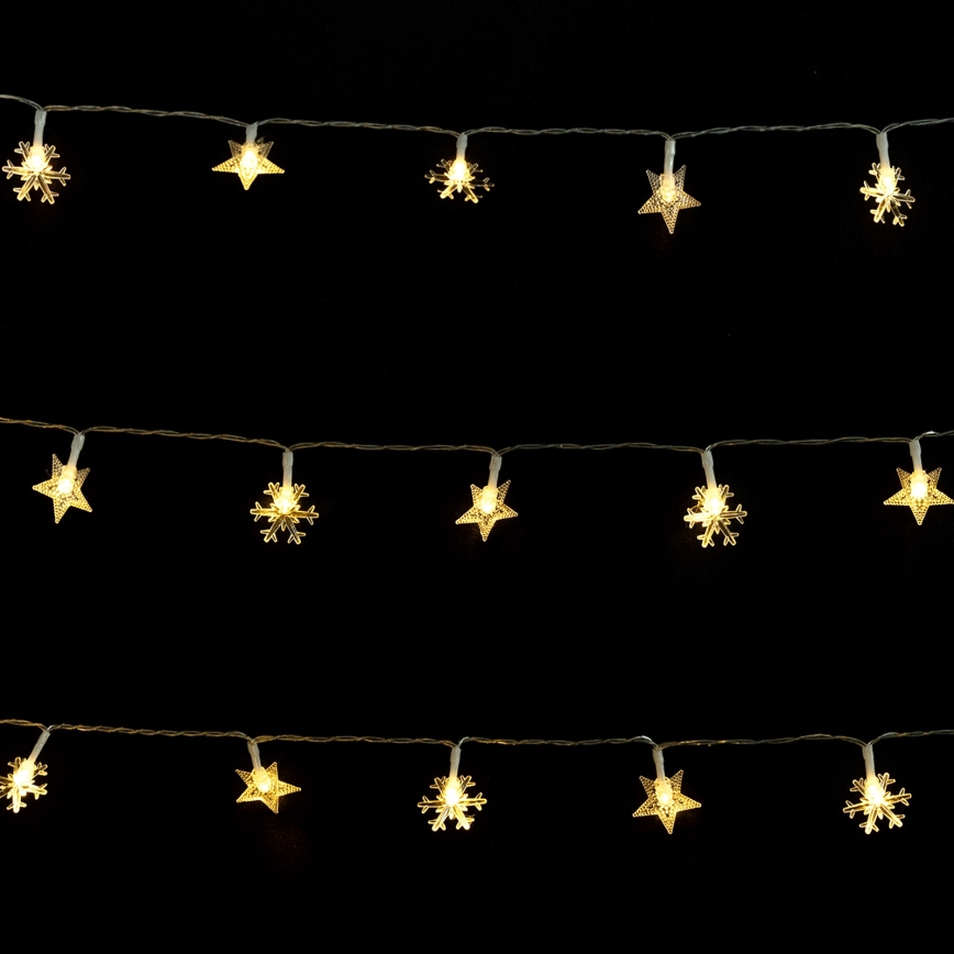 Aigostar - LED catena luminosa natalizia da esterno 50xLED/8 funzioni 3xAA 5m IP44 bianco caldo stelle