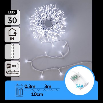Aigostar - Catena luminosa natalizia LED 30xLED/3xAA 3,3m bianco freddo