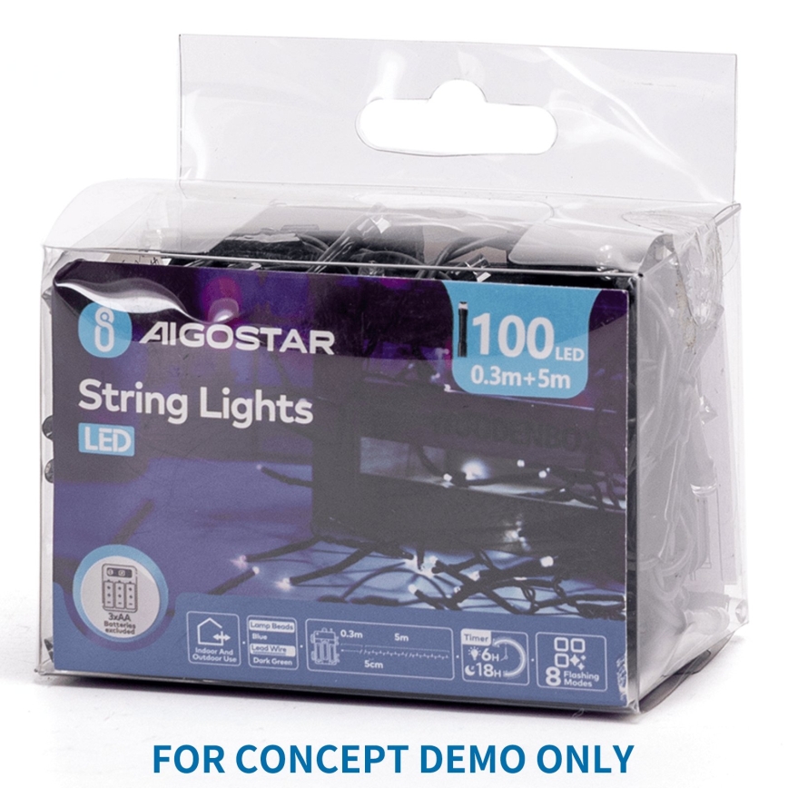 Aigostar - Catena luminosa natalizia LED da esterno 100xLED/8 funzioni 3xAA 5,3m IP44 rosa