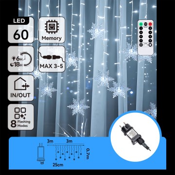Aigostar - Catena luminosa natalizia LED da esterno 120xLED/8 funzioni 3x0,7m IP44 bianco freddo + telecomando