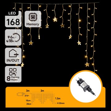 Aigostar - Catena luminosa natalizia LED da esterno 168xLED/8 funzioni 3x1,5m IP44 bianco caldo stelle