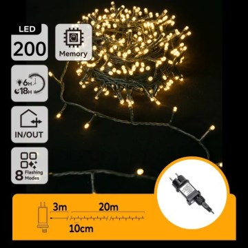 Aigostar - Catena luminosa natalizia LED da esterno 200 LED/8 funzioni 20 m IP44 bianco caldo