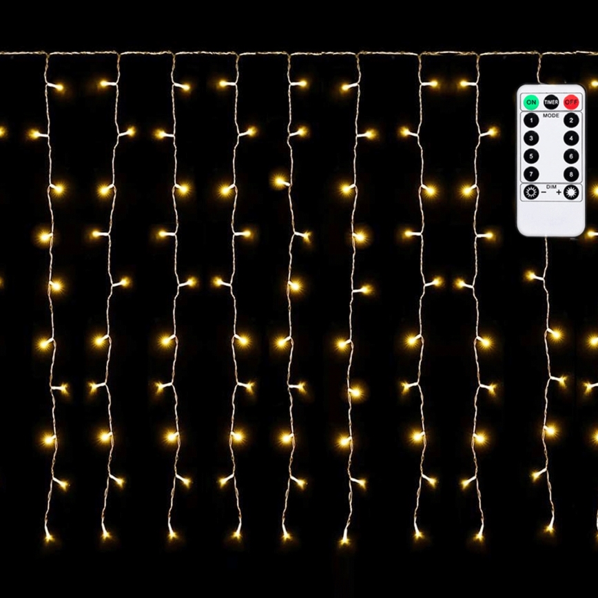 Aigostar - Catena luminosa natalizia LED da esterno 300xLED/8 funzioni 3x1m IP44 bianco caldo + telecomando