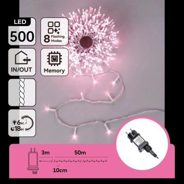 Aigostar - Catena luminosa natalizia LED da esterno 500xLED/8 funzioni 53m IP44 rosa
