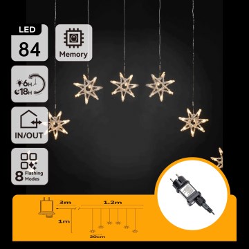 Aigostar - Catena luminosa natalizia LED da esterno 84xLED/8 funzioni 1,2x1m IP44 bianco caldo fiocchi di neve