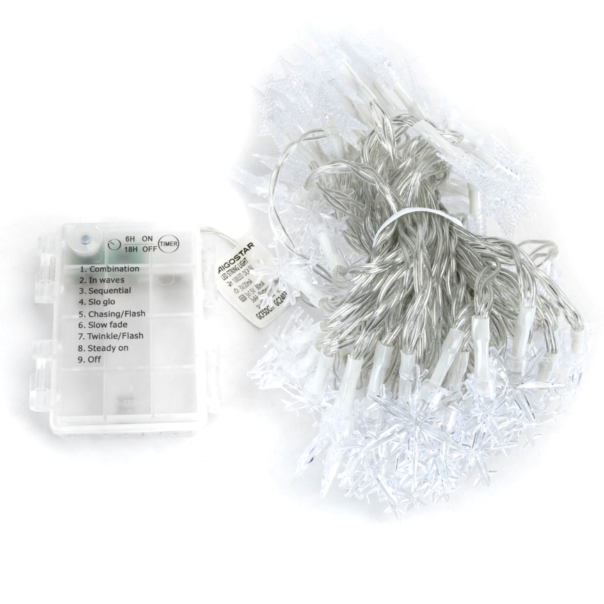 Aigostar - Catena luminosa LED da esterno per Natale 100 LED/8 modalità 3xAA 10m IP44 bianco caldo stelle