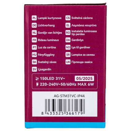 Aigostar - Catena luminosa LED da esterno per Natale 150 LED/6W/230V/8 funzioni 1,5x1m IP44 bianco freddo + telecomando