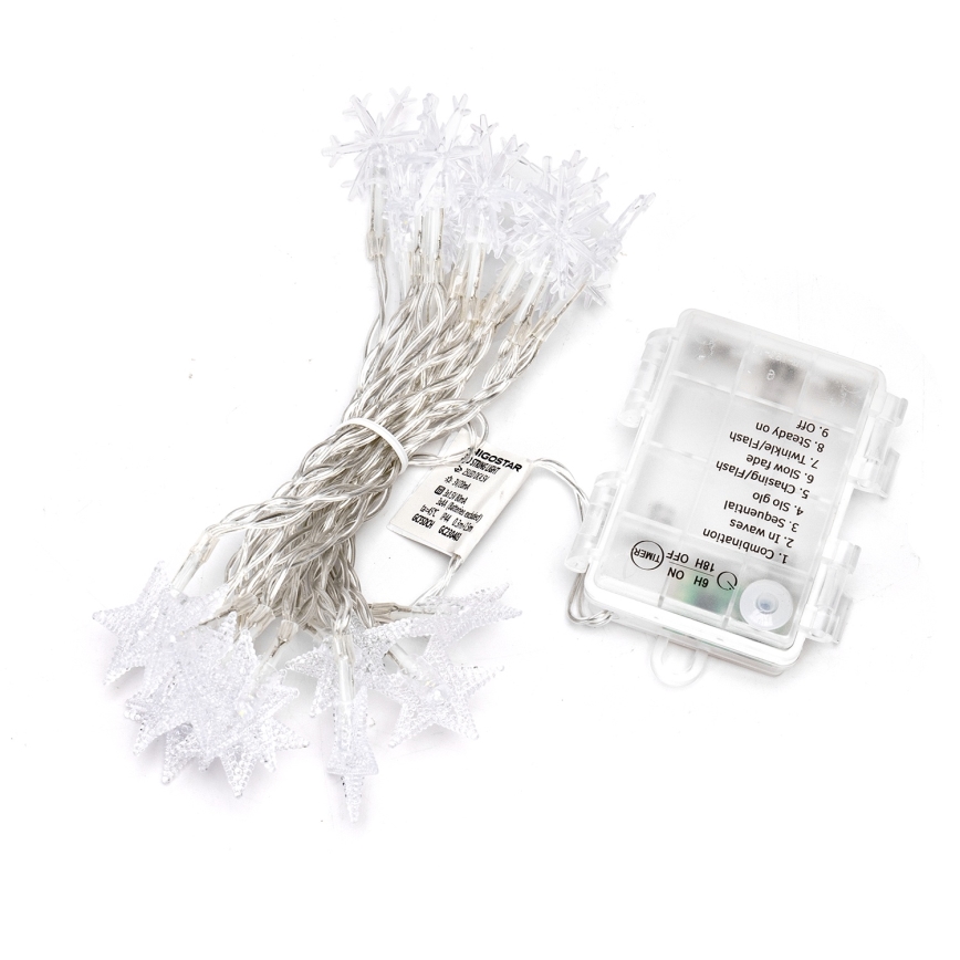 Aigostar - Catena luminosa natalizia LED per esterni 25xLED/8 funzioni 3xAA 2,5 m IP44 bianco freddo