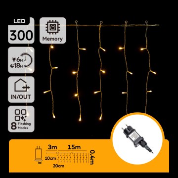 Aigostar - Catena luminosa natalizia LED per esterni 300xLED/8 funzioni 15x0,4 m IP44 bianco caldo
