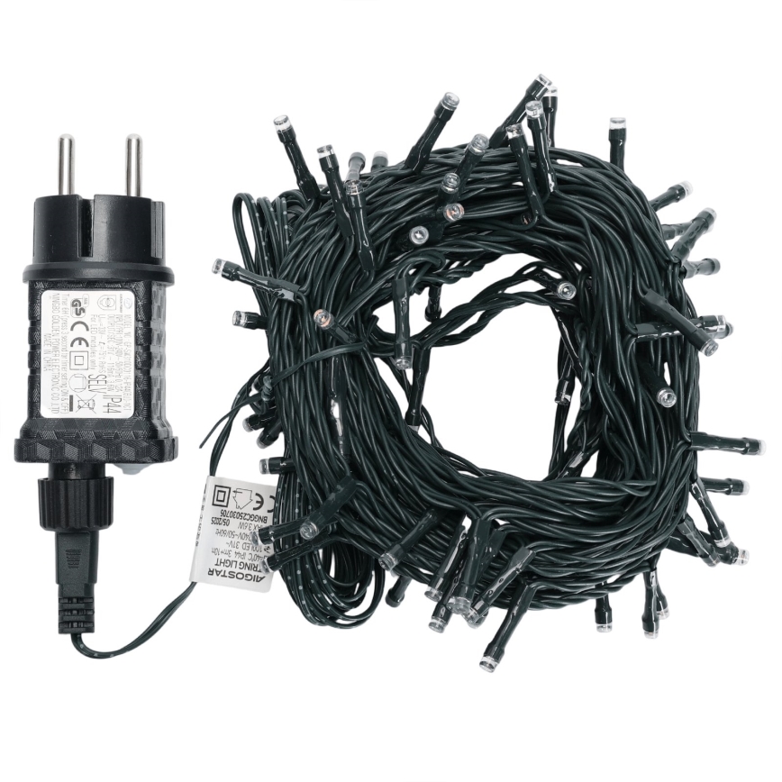 Aigostar - Catena luminosa natalizia per esterni 100 LED/8 funzioni 13 m IP44 bianco caldo
