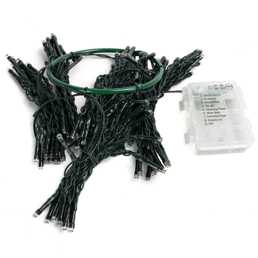 Aigostar - Catena luminosa natalizia per esterni, 108 LED / 8 funzioni, 3x AA, 1,8 m, IP44, bianco caldo