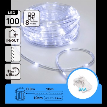 Aigostar - catena luminosa natalizia per esterni a LED 100xLED/8 funzioni 3xAA 10,3m IP44 bianco freddo