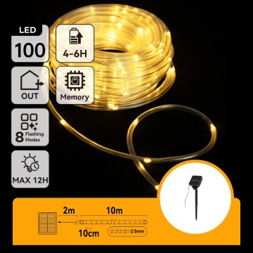 Aigostar - Catena luminosa natalizia solare LED 100xLED/8 funzioni 12m IP65 bianco caldo
