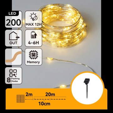 Aigostar - Catena luminosa solare a LED 200xLED/8 funzioni 22 m IP65 bianco caldo 800 mAh