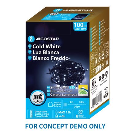 Aigostar - LED catena luminosa solare per Natale 300xLED/8 funzioni 32m IP65 bianco freddo 1200 mAh