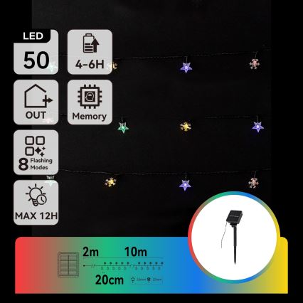 Aigostar - Catena solare a LED 50 LED/8 funzioni 800 mAh 12 m IP65 multicolore