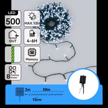 Aigostar - Catena luminosa solare a LED 500xLED/8 funzioni 52m IP65 bianco freddo 1200 mAh