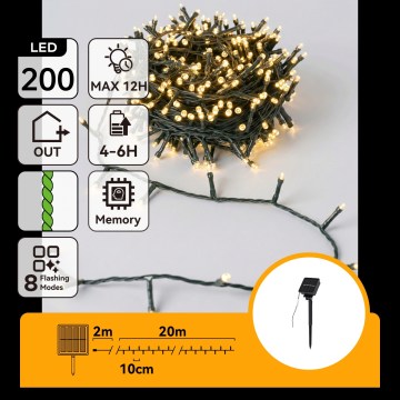 Aigostar - Catena luminosa solare a LED per Natale 200 LED/8 funzioni 22 m IP65 bianco caldo 800 mAh