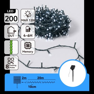 Aigostar - Catena luminosa solare a LED per Natale, 200 LED, 8 funzioni, 22 m, IP65, bianco freddo, 800 mAh