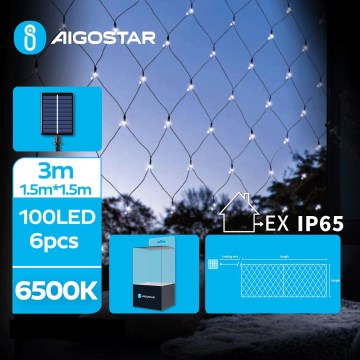 Aigostar - Catena luminosa solare LED per Natale 100xLED/8 funzioni 4,5x1,5m IP65 bianco freddo