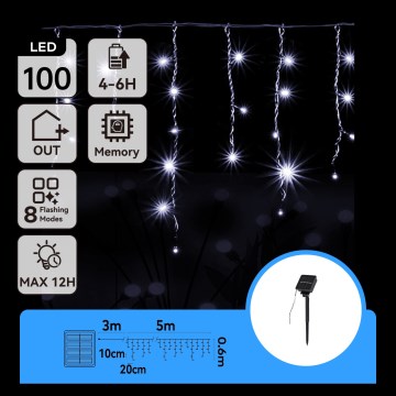Aigostar - Catena luminosa solare LED per Natale 100xLED/8 funzioni 8x0,6m 500 mAh IP65 bianco freddo