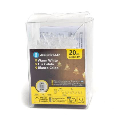 Aigostar - Catena natalizia LED 20xLED/3xAA 3,3m alberi