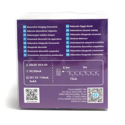 Aigostar - Catena natalizia LED 20xLED/3xAA 3,3m renne