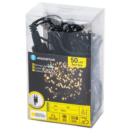 Aigostar - Catena natalizia LED da esterno 50xLED/8 funzioni 8m IP44 bianco caldo