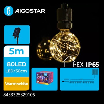 Aigostar - Catena natalizia solare a LED 10xLED/8 funzioni 6,5m IP65 bianco caldo