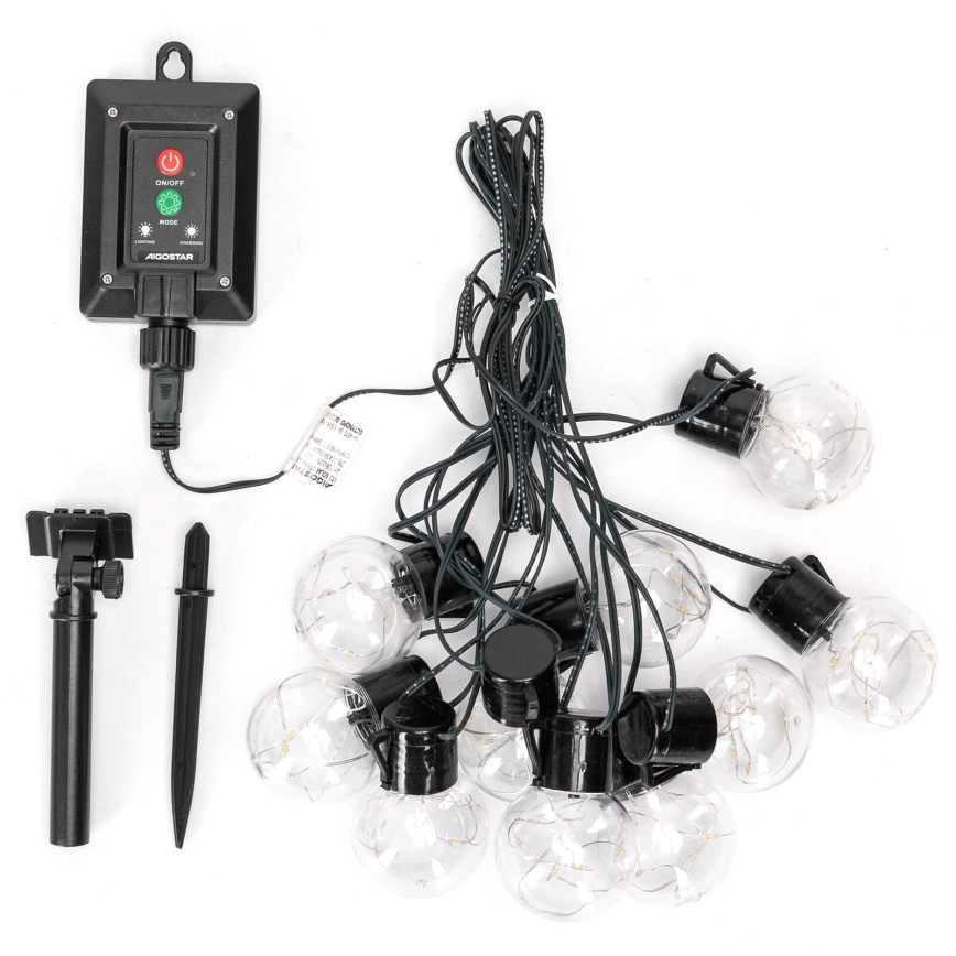 Aigostar - Catena natalizia solare a LED 10xLED/8 funzioni 6,5m IP65 bianco caldo