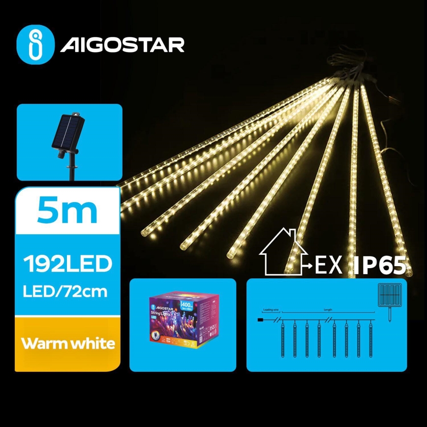 Aigostar - Catena natalizia solare a LED 192xLED/8m IP65 bianco caldo