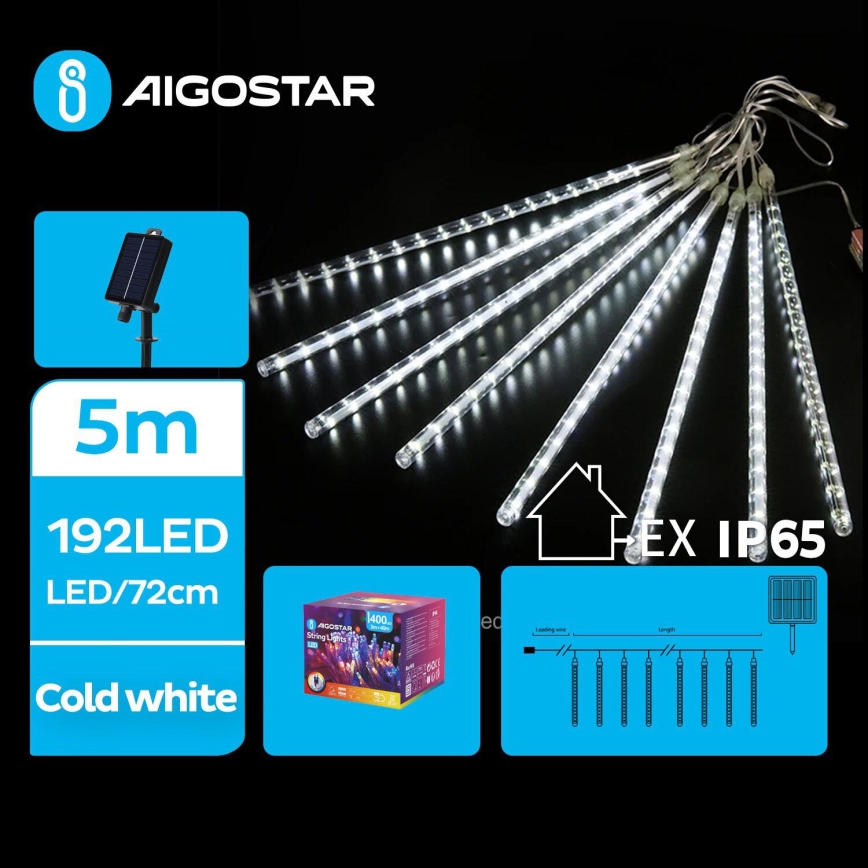Aigostar - Catena natalizia solare a LED 192xLED/8m IP65 bianco freddo
