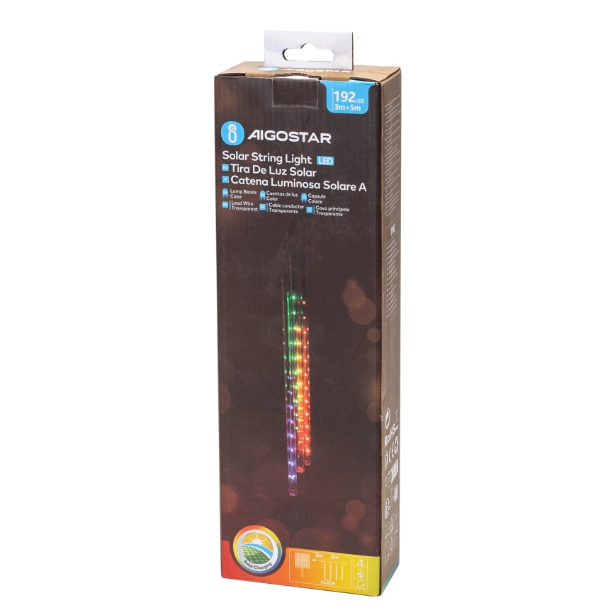 Aigostar - Catena natalizia solare a LED 192xLED/8m IP65 multicolore