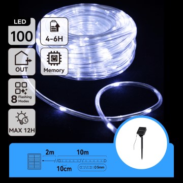 Aigostar - Catena natalizia solare LED 100xLED/8 funzioni 12m IP65 bianco freddo 800 mAh