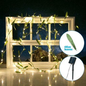 Aigostar - Catena solare LED 100xLED/12m IP65 300 mAh bianco caldo oliva