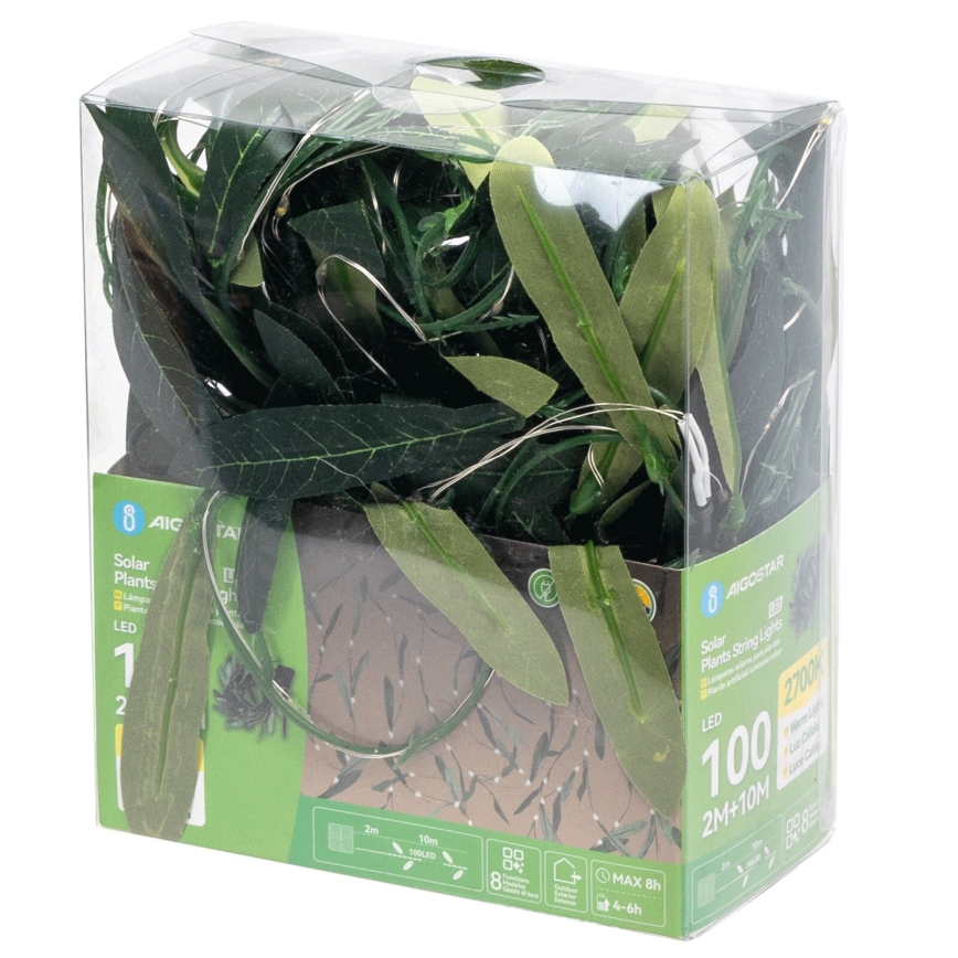 Aigostar - Catena solare LED 100xLED/12m IP65 300 mAh bianco caldo oliva