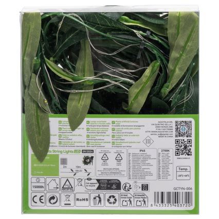 Aigostar - Catena solare LED 100xLED/12m IP65 300 mAh bianco caldo oliva