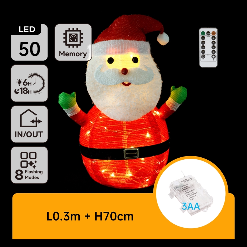Aigostar - Décoration de Noël extérieure à LED 50xLED/3xAA 0,7m IP44 Père Noël