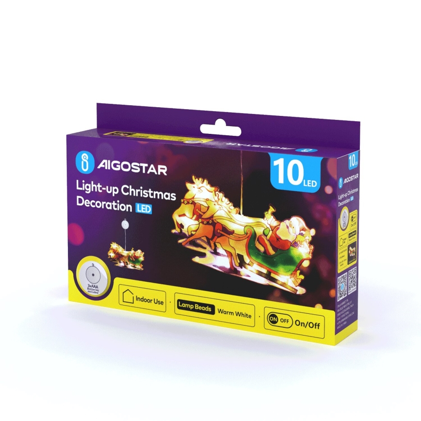 Aigostar - Décoration de Noël LED/3xAAA Père Noël et ses rennes 13,4cm