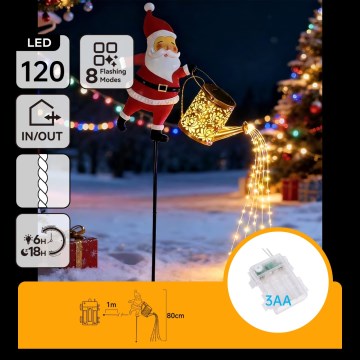 Aigostar - Décoration de Noël LED pour extérieur 120xLED/3xAA/8 fonctions 80 cm IP44 Santa/blanc chaud