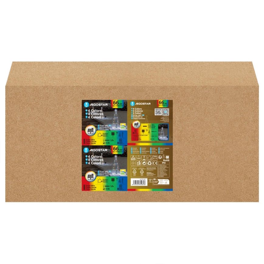 Aigostar - LED décoration de Noël solaire LED/0,59W/3,7V 100 cm IP65 130 mAh multicolore