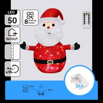 Aigostar - Décoration lumineuse de Noël extérieure LED 50xLED/3xAA 0,7m IP44 blanc froid Santa Claus