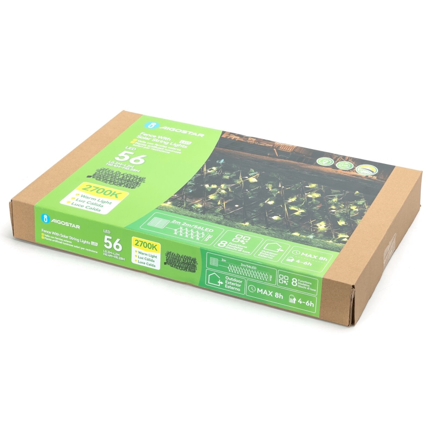 Aigostar - Décoration solaire LED 56xLED/2x0,4m IP65 300 mAh blanc chaud ivy