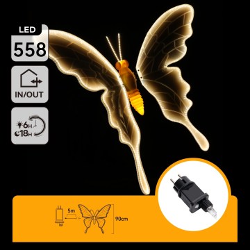 Aigostar - Decorazione LED per esterni 558xLED 90 cm IP44 farfalla/bianco caldo