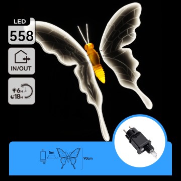 Aigostar - Decorazione luminosa da esterno a LED 558xLED/18W/230V 90 cm IP44 farfalla/bianco freddo