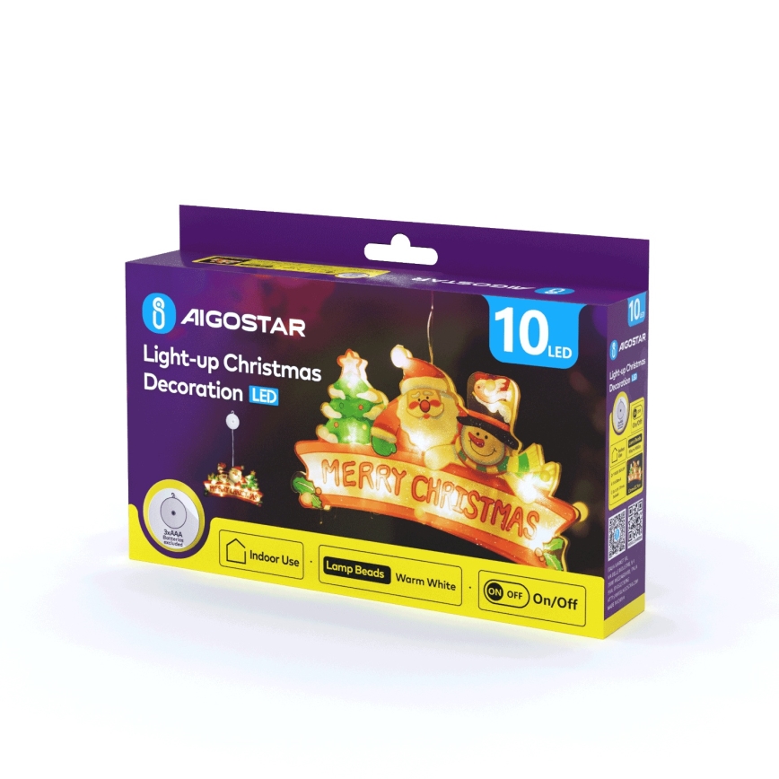 Aigostar - Decorazione natalizia 10xLED/3xAAA Buon Natale 13 cm
