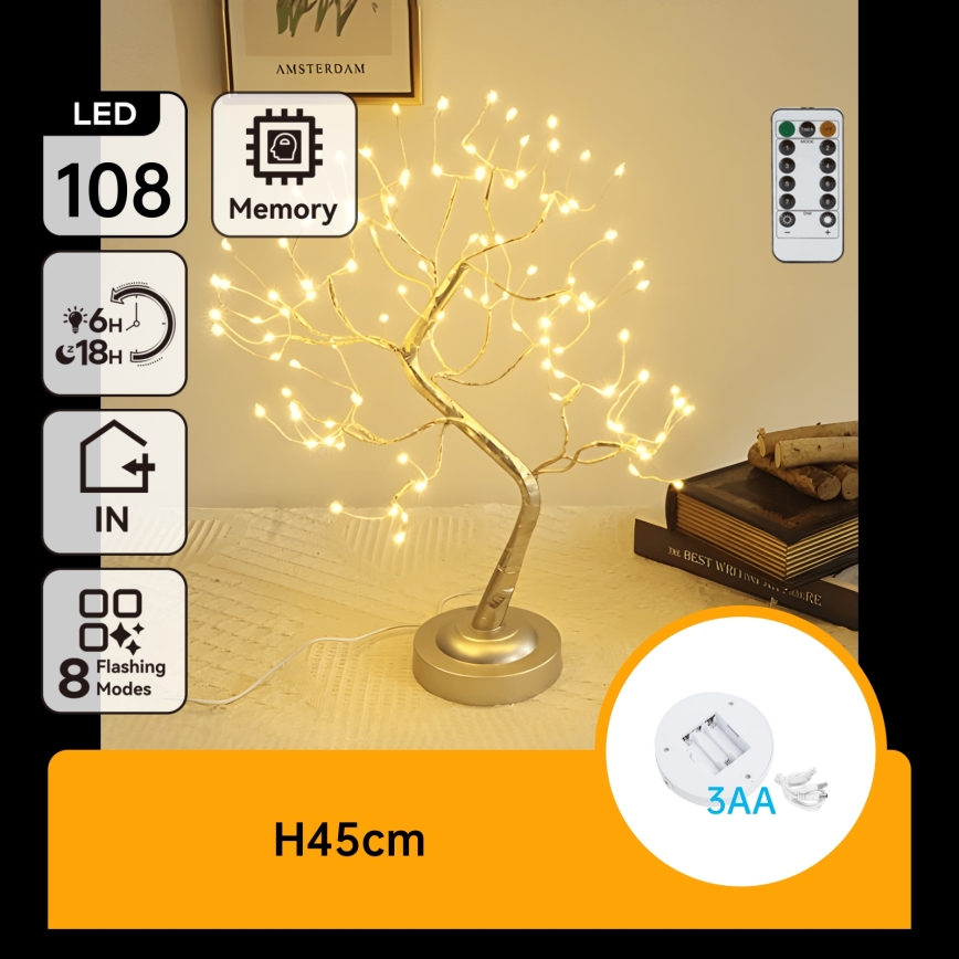 Aigostar - Decorazione natalizia a LED 108xLED/3xAA/8 funzioni 45cm bianco caldo