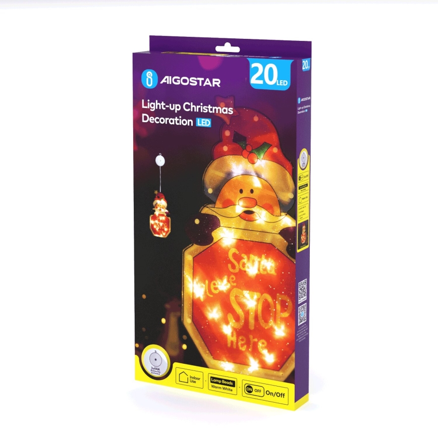 Aigostar - Decorazione natalizia LED LED/3xAAA Babbo Natale con cartello 45cm