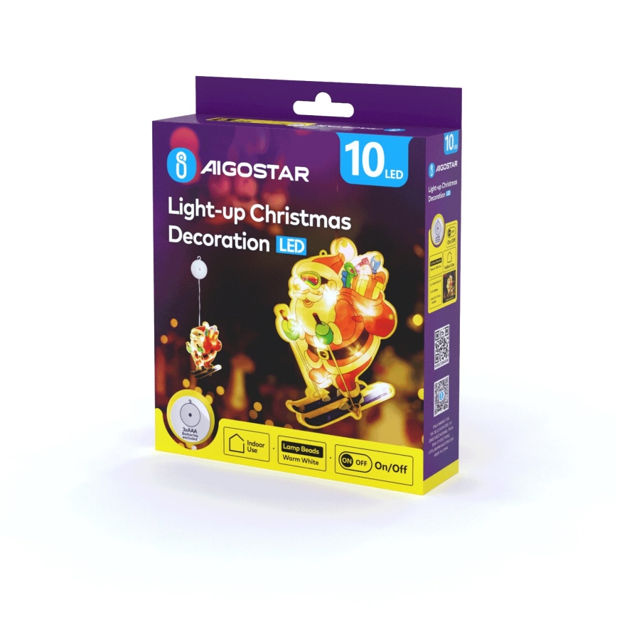 Aigostar - Decorazione natalizia LED LED/3xAAA Babbo Natale sugli sci 23cm