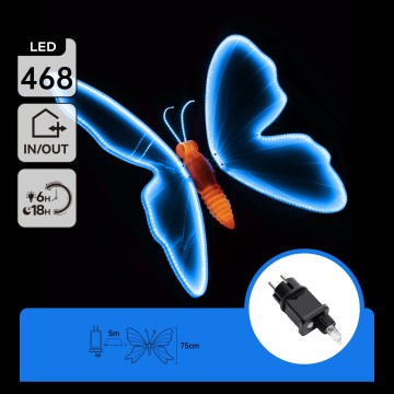 Aigostar - Decorazione per esterni a LED 468xLED 75 cm IP44 farfalla/blu